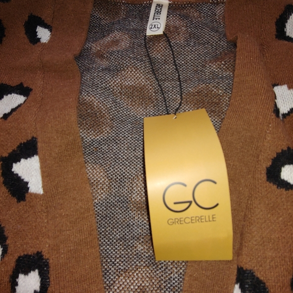 NWT Plus Size Grecerelle Open Front Leopard Print Cardigan Sweater - Size 2XL - Picture 6 of 15